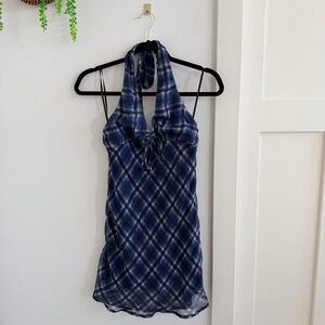 Princess Polly Laraline Halter Navy Plaid Check Mini Dress Women's Size 6